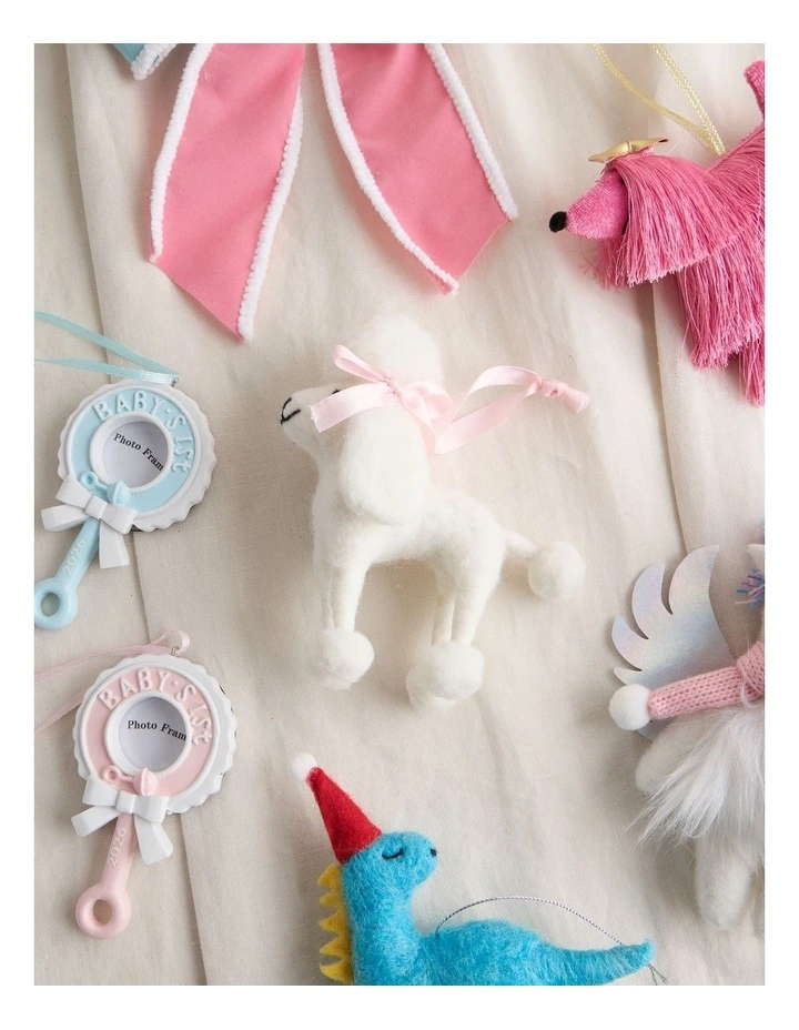 Nostalgia Christmas Felt Poodle Ornament in White: 12cm image 3