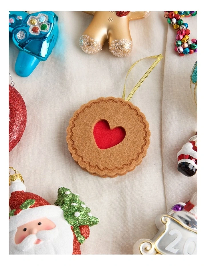 Nostalgia Christmas Felt Jam Biscuit Ornament in Brown and Red: 8cm image 3
