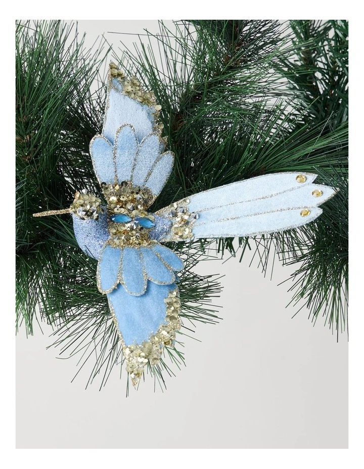 Luxe Christmas Fabric Bird Clip in Blue: 20cm image 1