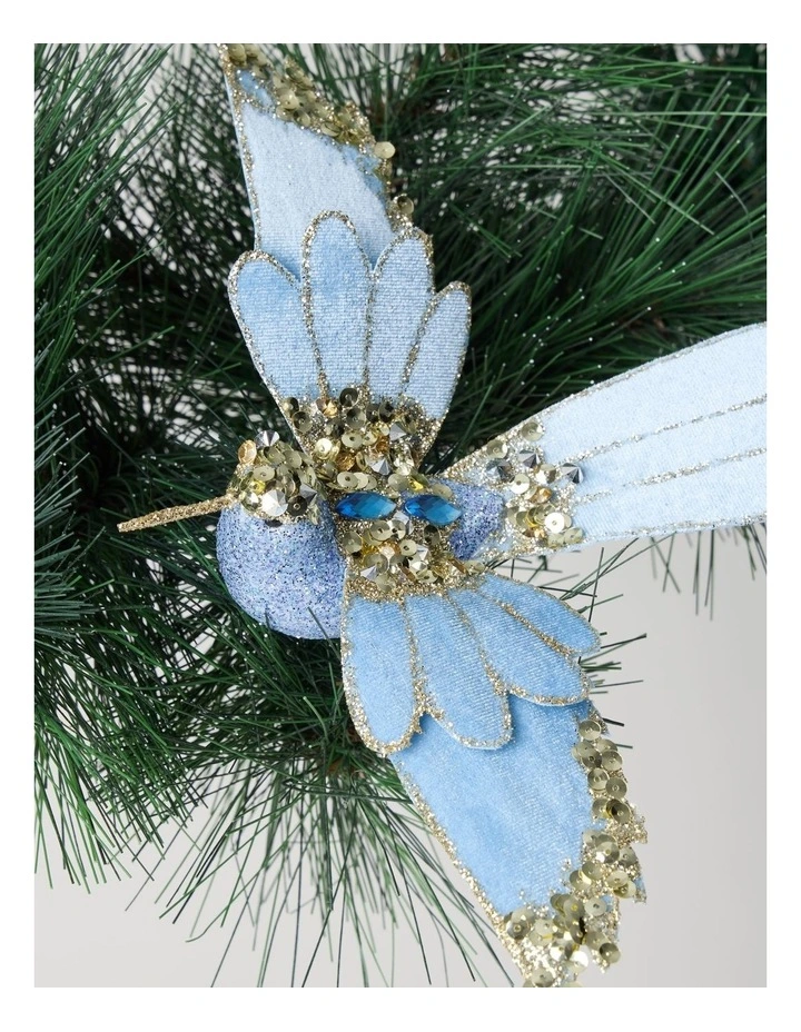 Luxe Christmas Fabric Bird Clip in Blue: 20cm image 3