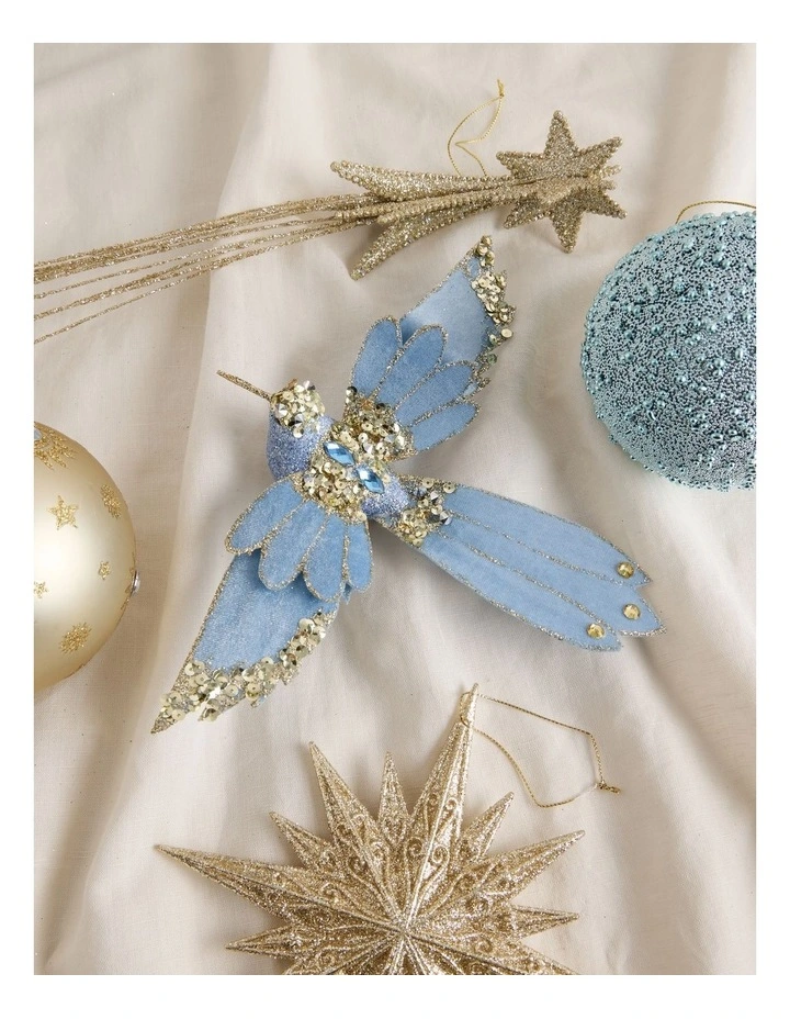 Luxe Christmas Fabric Bird Clip in Blue: 20cm image 4