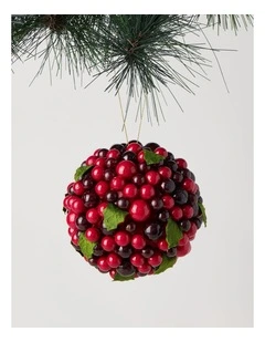 Heirloom Berry with Felt Leaves Ornament in Red: 10cm
