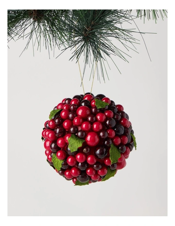 Heirloom Berry with Felt Leaves Ornament in Red: 10cm image 1