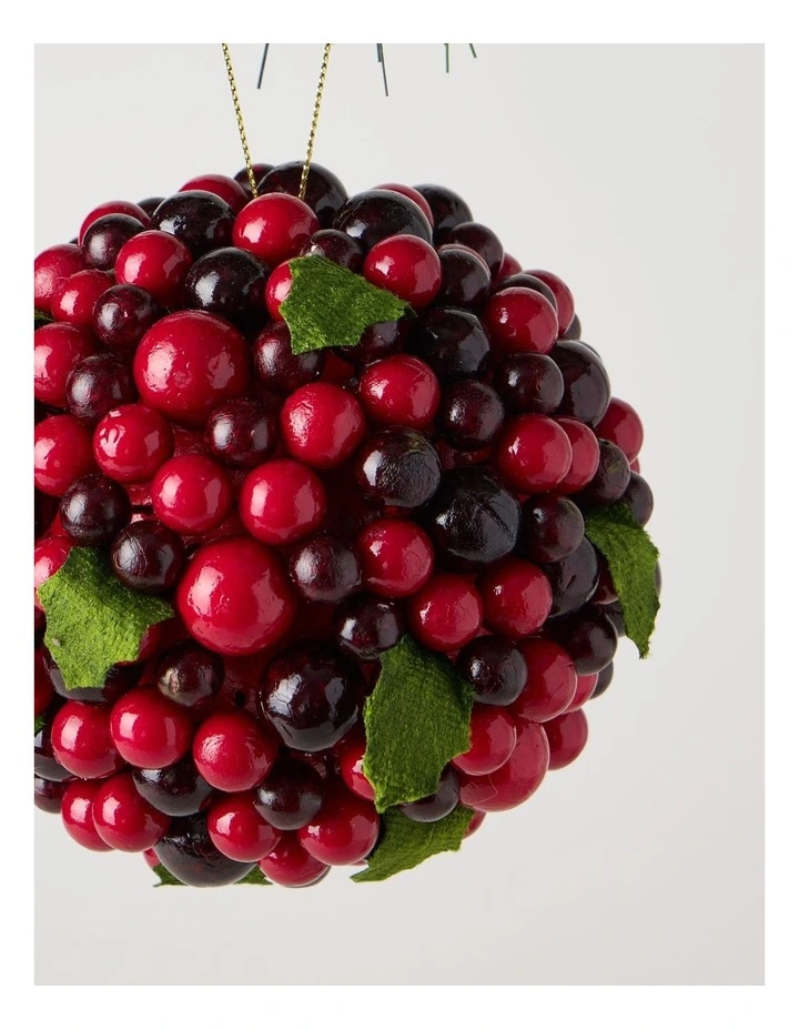 Heirloom Berry with Felt Leaves Ornament in Red: 10cm image 2
