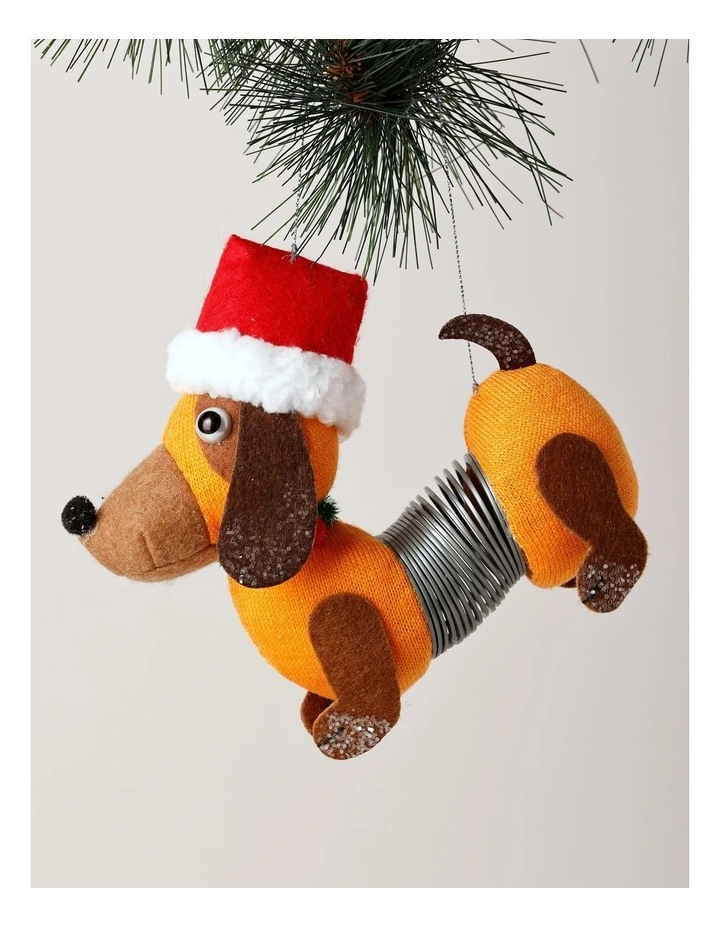 Candyland Christmas Fabric Sausage Dog with Spring Body 17cm in Brown image 1