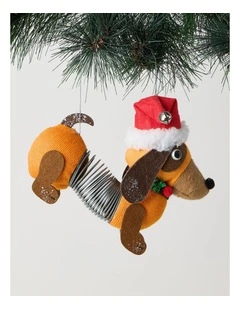 Nostalgia Christmas Fabric Sausage Dog with Spring Body 17cm in Brown