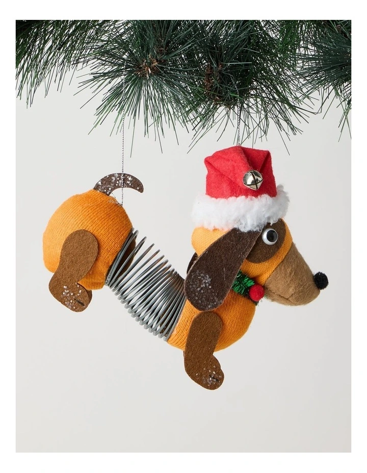 Nostalgia Christmas Fabric Sausage Dog with Spring Body 17cm in Brown image 1