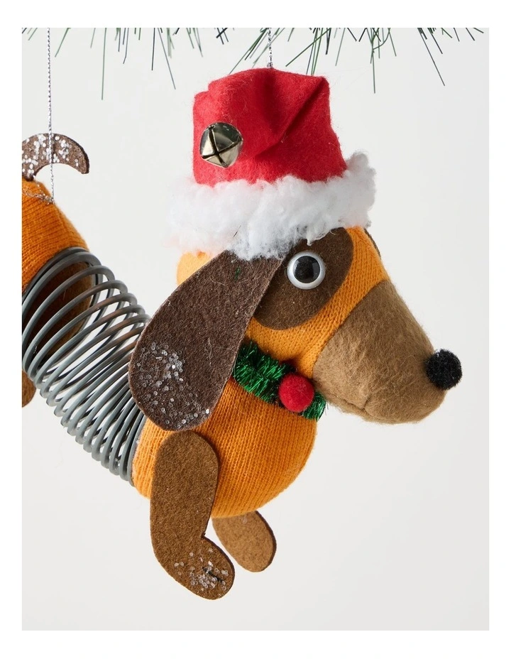 Nostalgia Christmas Fabric Sausage Dog with Spring Body 17cm in Brown image 2