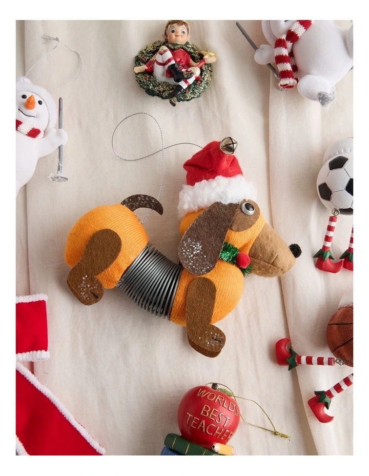 Nostalgia Christmas Fabric Sausage Dog with Spring Body 17cm in Brown image 3