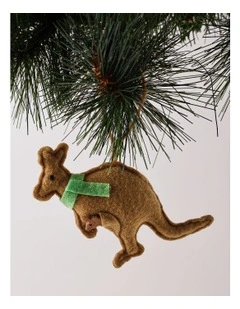 Eucalyptus Christmas 8cm Light Brown Fabric Stitched Kangaroo Wearing A Green Scarf