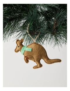Eucalyptus Christmas 8cm Light Brown Fabric Stitched Kangaroo Wearing A Green Scarf