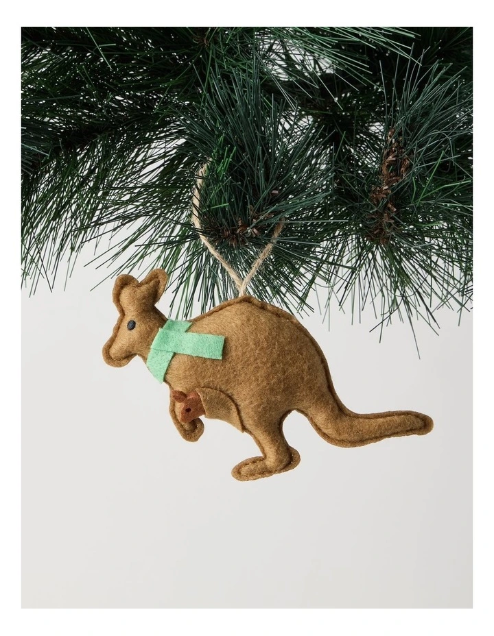 Eucalyptus Christmas 8cm Light Brown Fabric Stitched Kangaroo Wearing A Green Scarf image 1
