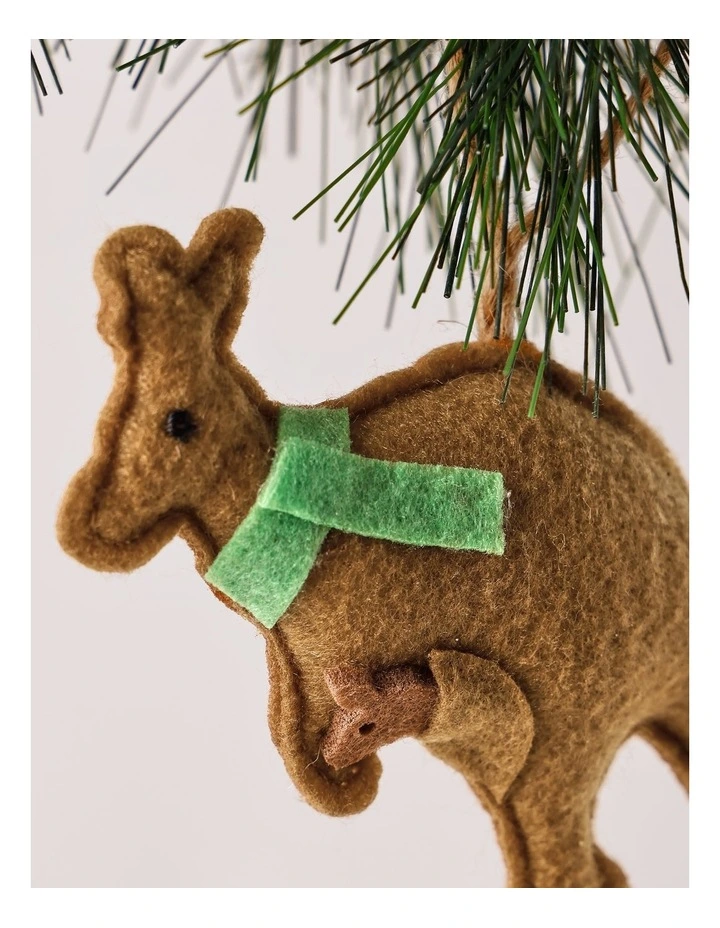 Eucalyptus Christmas 8cm Light Brown Fabric Stitched Kangaroo Wearing A Green Scarf image 2