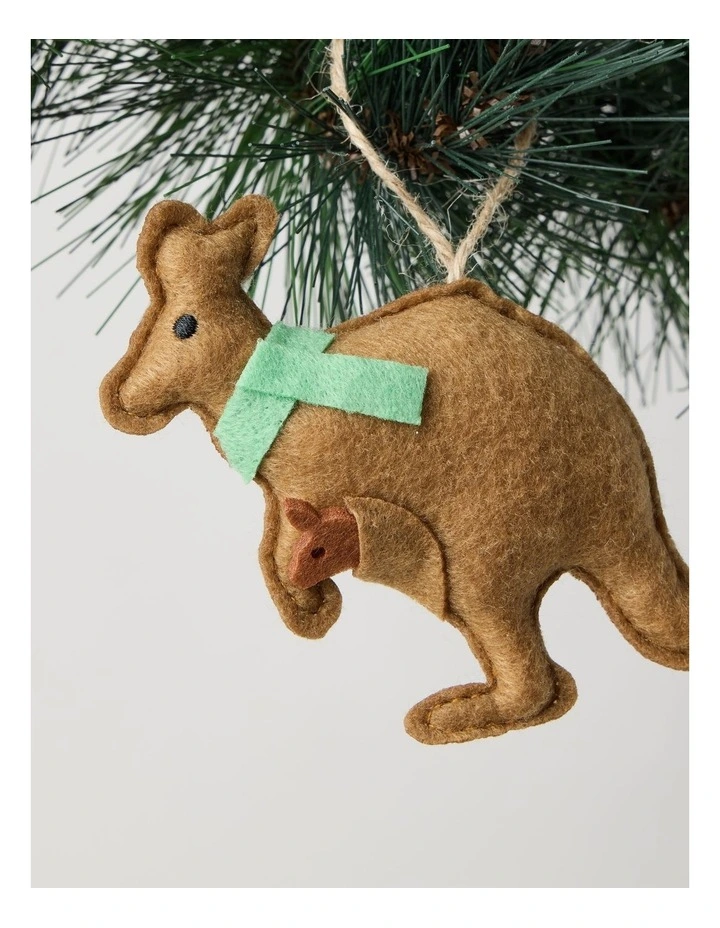 Eucalyptus Christmas 8cm Light Brown Fabric Stitched Kangaroo Wearing A Green Scarf image 2