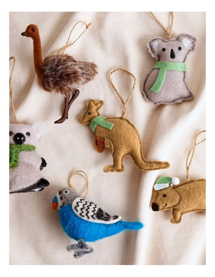 Eucalyptus Christmas 8cm Light Brown Fabric Stitched Kangaroo Wearing A Green Scarf image 3