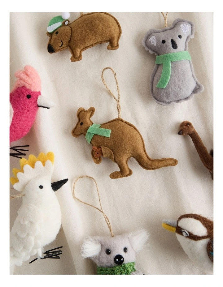 Eucalyptus Christmas 8cm Light Brown Fabric Stitched Kangaroo Wearing A Green Scarf image 3
