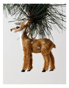 Myer Giftorium Harvest Christmas Faux Fur Doe Deer Hanging Ornament in Brown