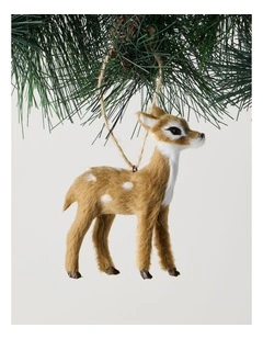 Myer Giftorium Harvest Christmas Faux Fur Doe Deer Hanging Ornament in Brown