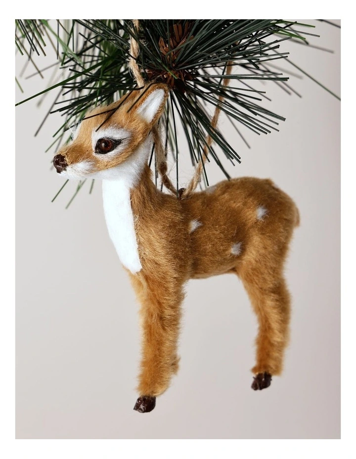 Myer Giftorium Harvest Christmas Faux Fur Doe Deer Hanging Ornament in Brown image 2