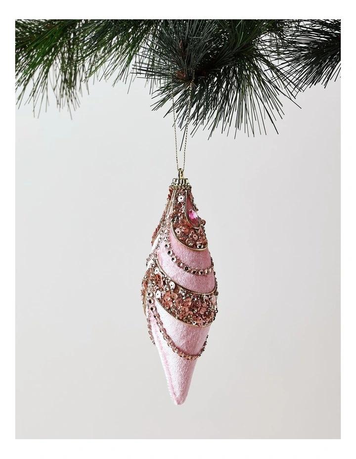 Luxe Christmas Pink Velvet Jewelled Finial Hanging Ornament image 1