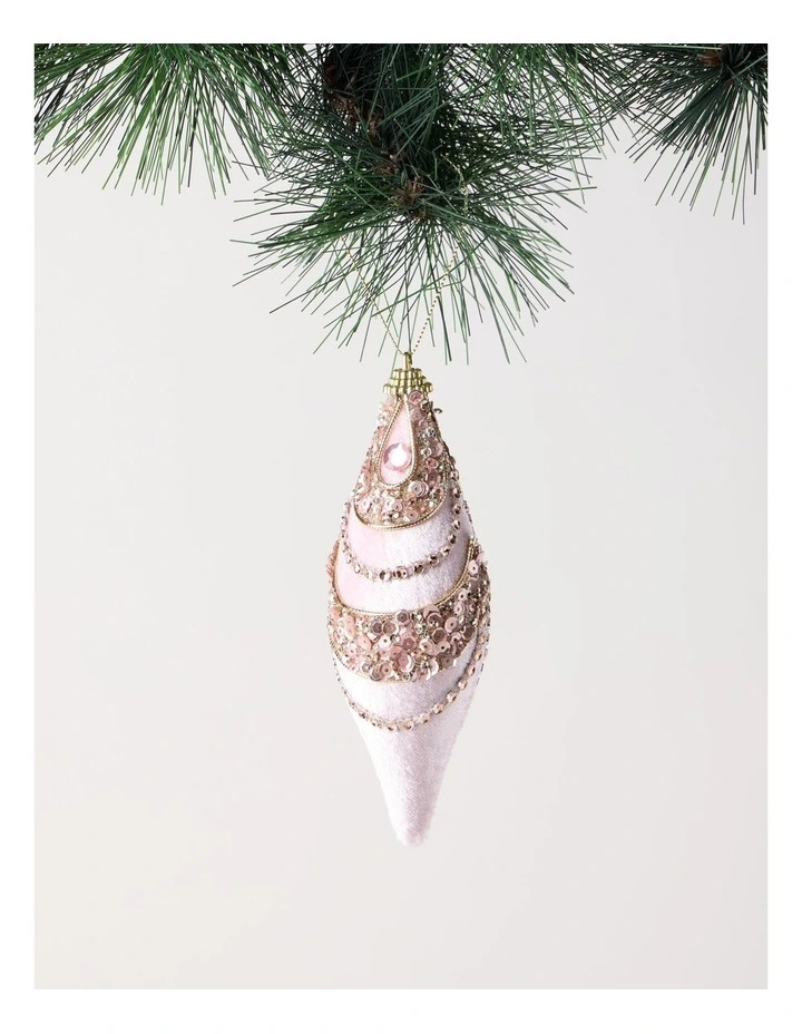 Luxe Christmas Pink Velvet Jewelled Finial Hanging Ornament image 1