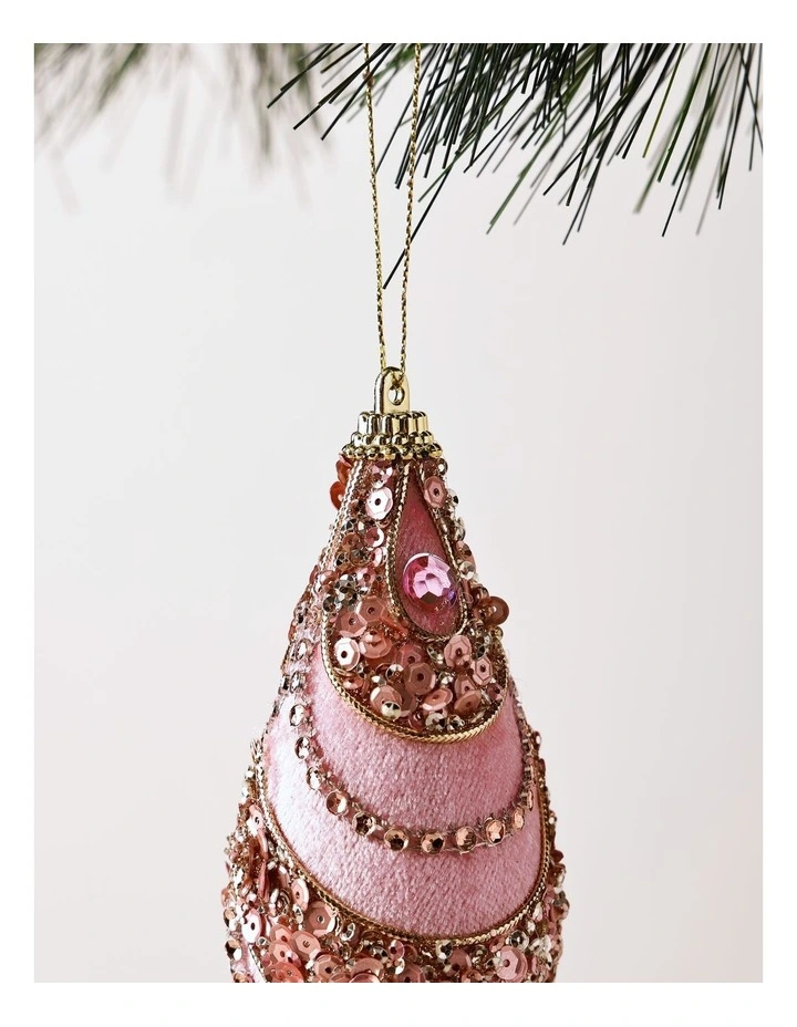 Luxe Christmas Pink Velvet Jewelled Finial Hanging Ornament image 2
