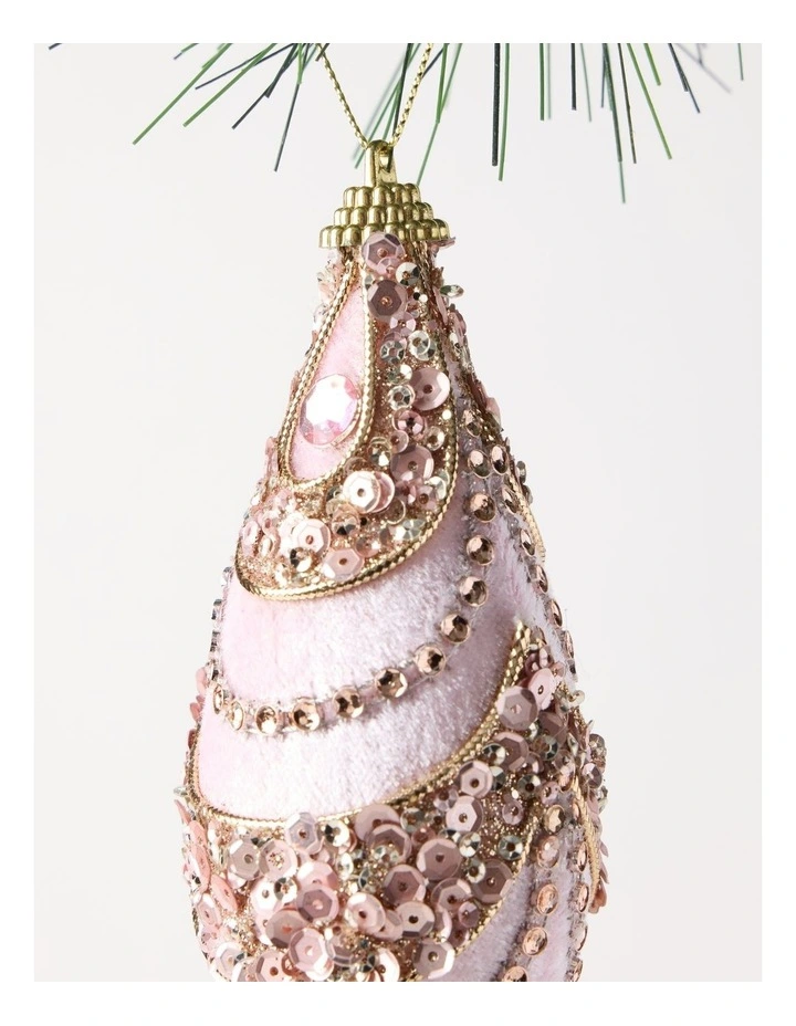 Luxe Christmas Pink Velvet Jewelled Finial Hanging Ornament image 2