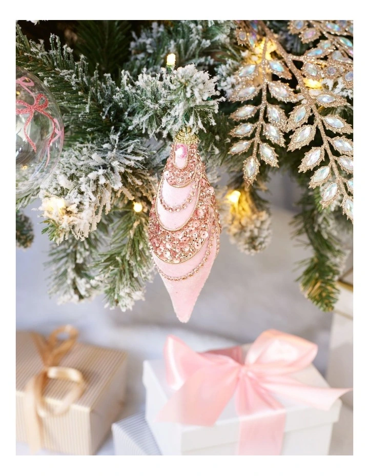Luxe Christmas Pink Velvet Jewelled Finial Hanging Ornament image 3