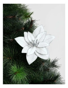 Eucalyptus Christmas White Fabric Glitter Poinsettia Clip Decoration
