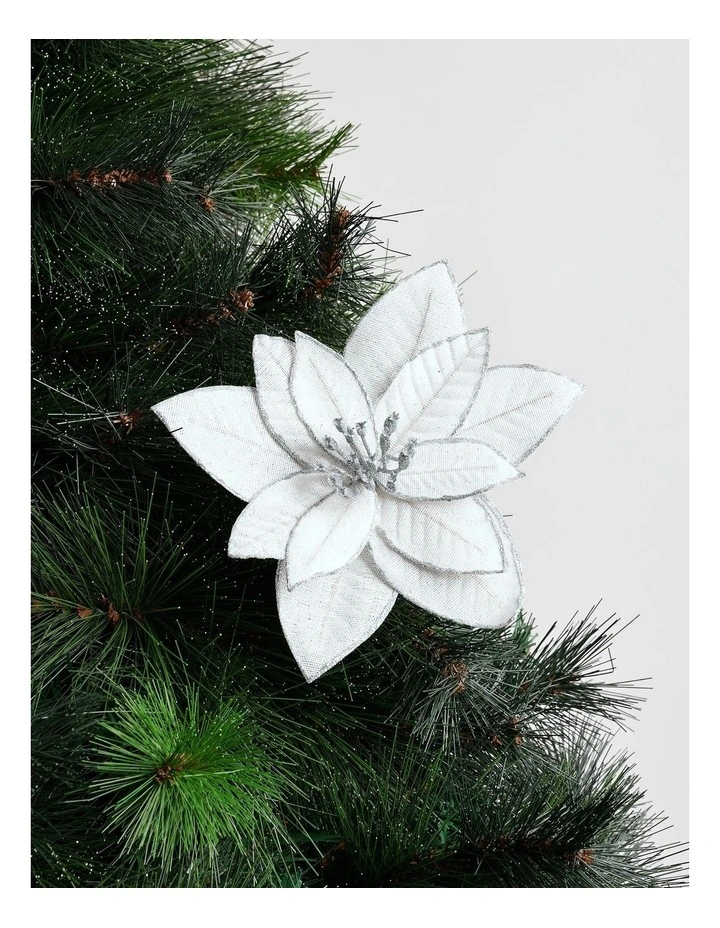 Eucalyptus Christmas White Fabric Glitter Poinsettia Clip Decoration image 1