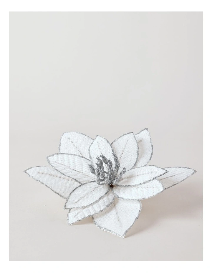 Eucalyptus Christmas White Fabric Glitter Poinsettia Clip Decoration image 2