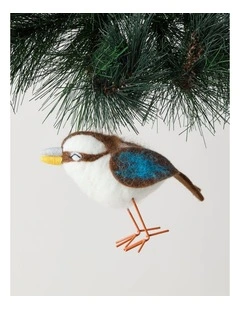 Eucalyptus Christmas Felt Kookaburra Bird Ornament 10cm in Brown