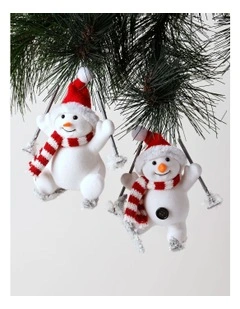 Candyland Christmas Fabric Skiing Snowman Ornament in White