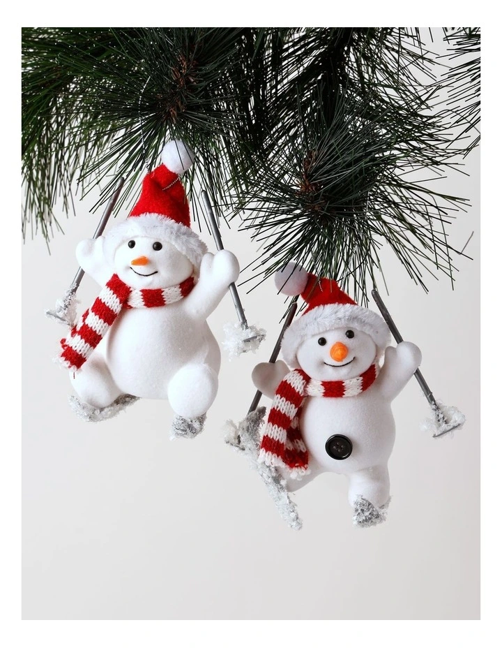 Candyland Christmas Fabric Skiing Snowman Ornament in White image 1