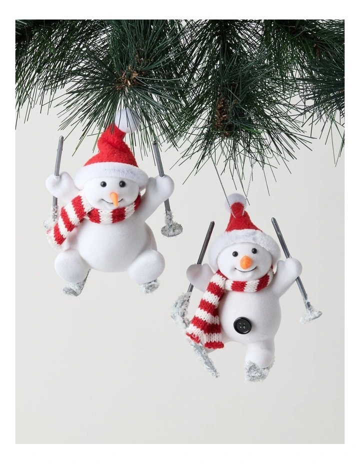 Nostalgia Christmas Fabric Skiing Snowman Ornament in White image 1