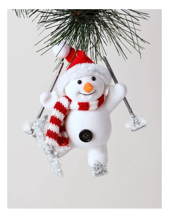 Candyland Christmas Fabric Skiing Snowman Ornament in White image 2