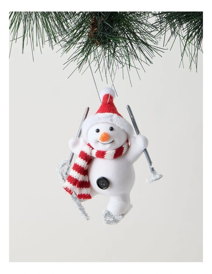 Nostalgia Christmas Fabric Skiing Snowman Ornament in White image 2