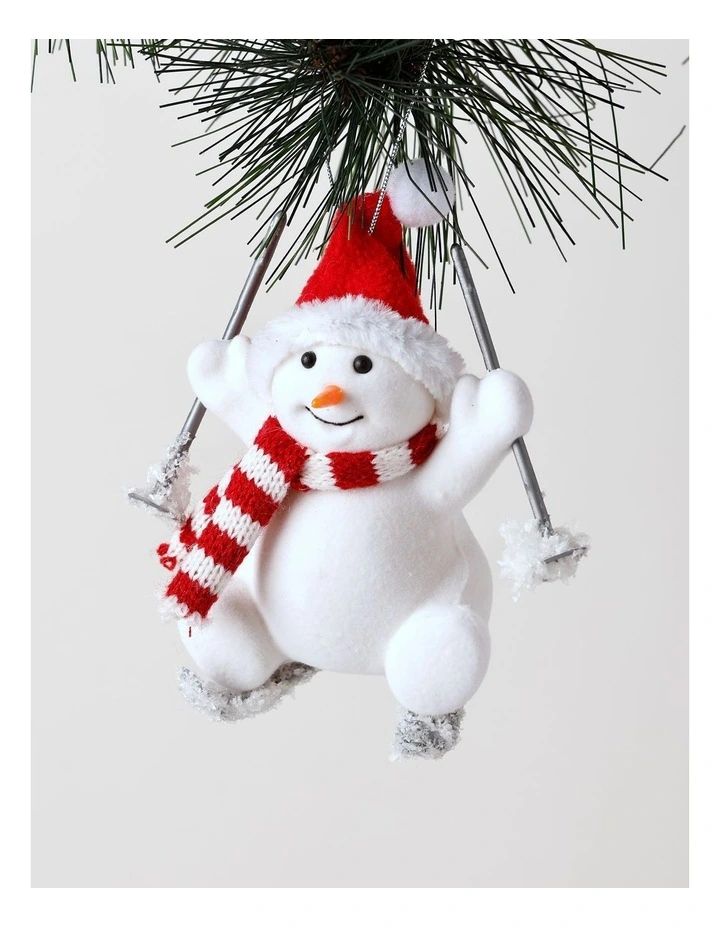 Candyland Christmas Fabric Skiing Snowman Ornament in White image 3