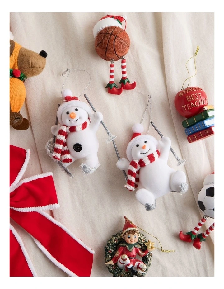 Nostalgia Christmas Fabric Skiing Snowman Ornament in White image 4