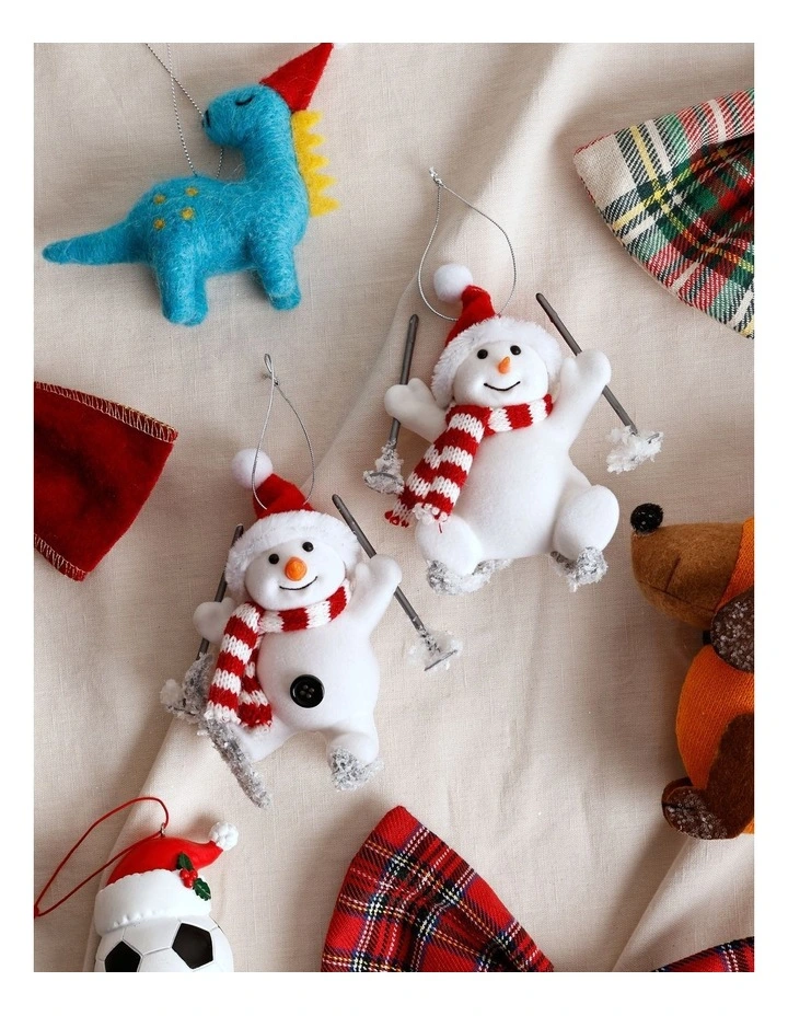 Candyland Christmas Fabric Skiing Snowman Ornament in White image 4