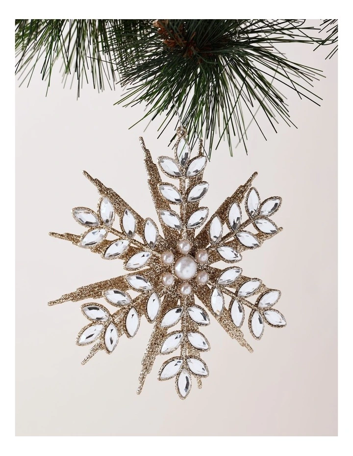 Luxe Christmas 12cm Gemmed Snowflake Ornament in Champagne image 1