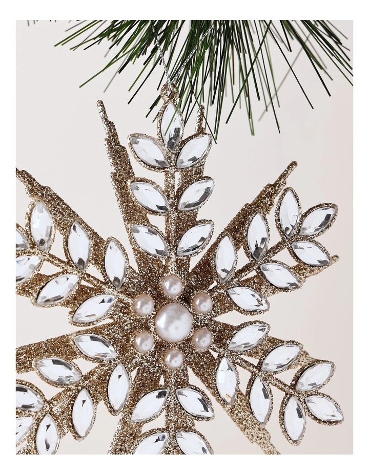 Luxe Christmas 12cm Gemmed Snowflake Ornament in Champagne image 2