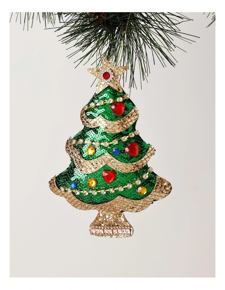 Heirloom Christmas Sequinned Plush Tree Ornament 16cm in Green image 1