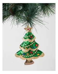 Heirloom Christmas Sequinned Plush Tree Ornament 16cm in Green