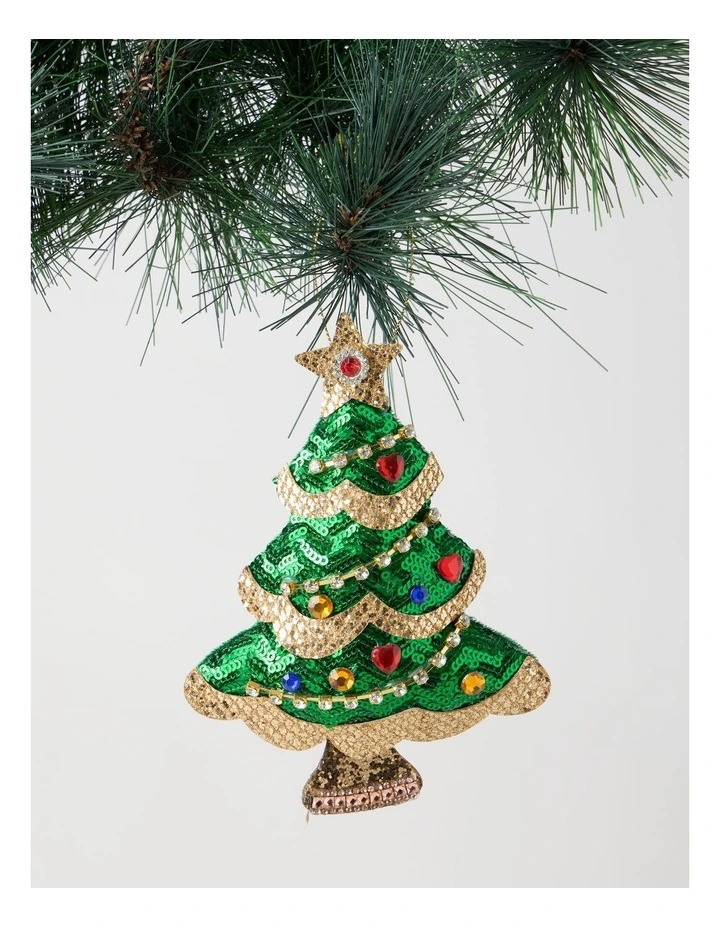 Heirloom Christmas Sequinned Plush Tree Ornament 16cm in Green image 1