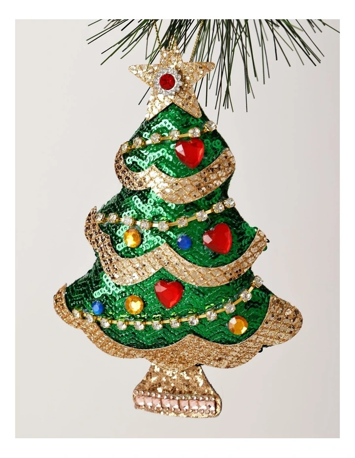 Heirloom Christmas Sequinned Plush Tree Ornament 16cm in Green image 2