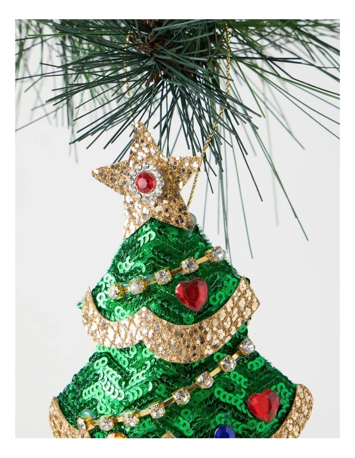 Heirloom Christmas Sequinned Plush Tree Ornament 16cm in Green image 2