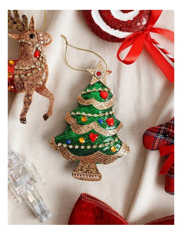 Heirloom Christmas Sequinned Plush Tree Ornament 16cm in Green image 3