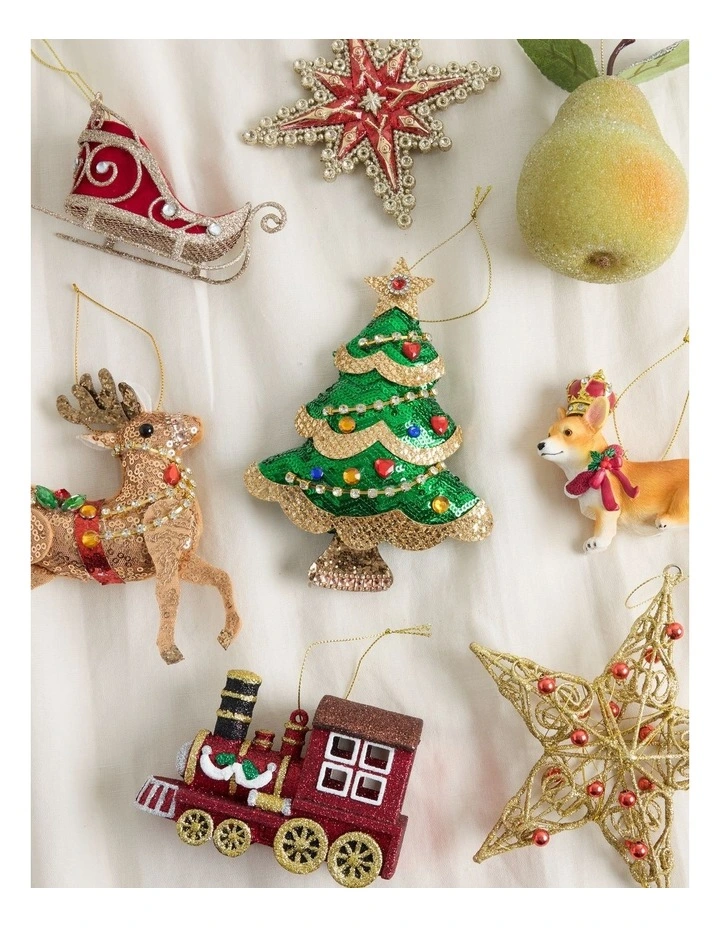 Heirloom Christmas Sequinned Plush Tree Ornament 16cm in Green image 3