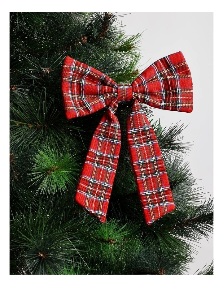 Heirloom Christmas Fabric Tartan Bow Clip 11cm in Red image 1